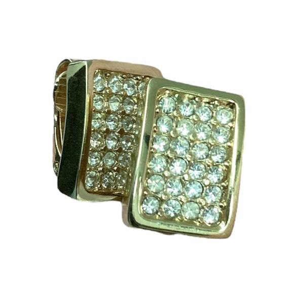 Gorgeous Mid-Century Christian Dior Signed ClipOn Earrings Gold-Tone Rhinestones - Picture 1 of 5